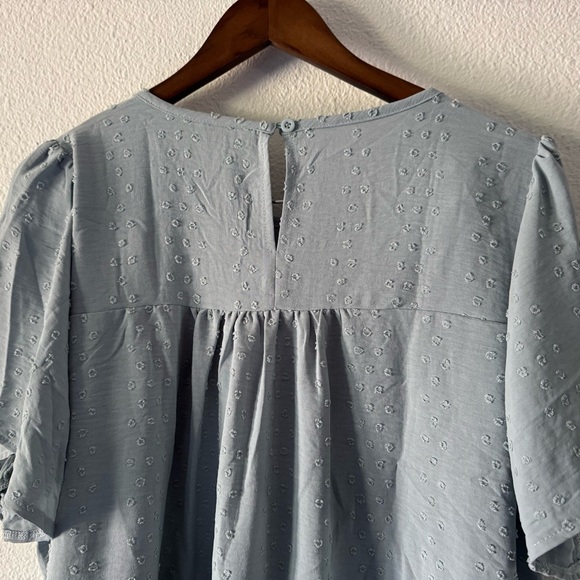 Trendy Chic Powder Blue Flowy Casual Short Sleeve Summer Top 2XL - Picture 7 of 14
